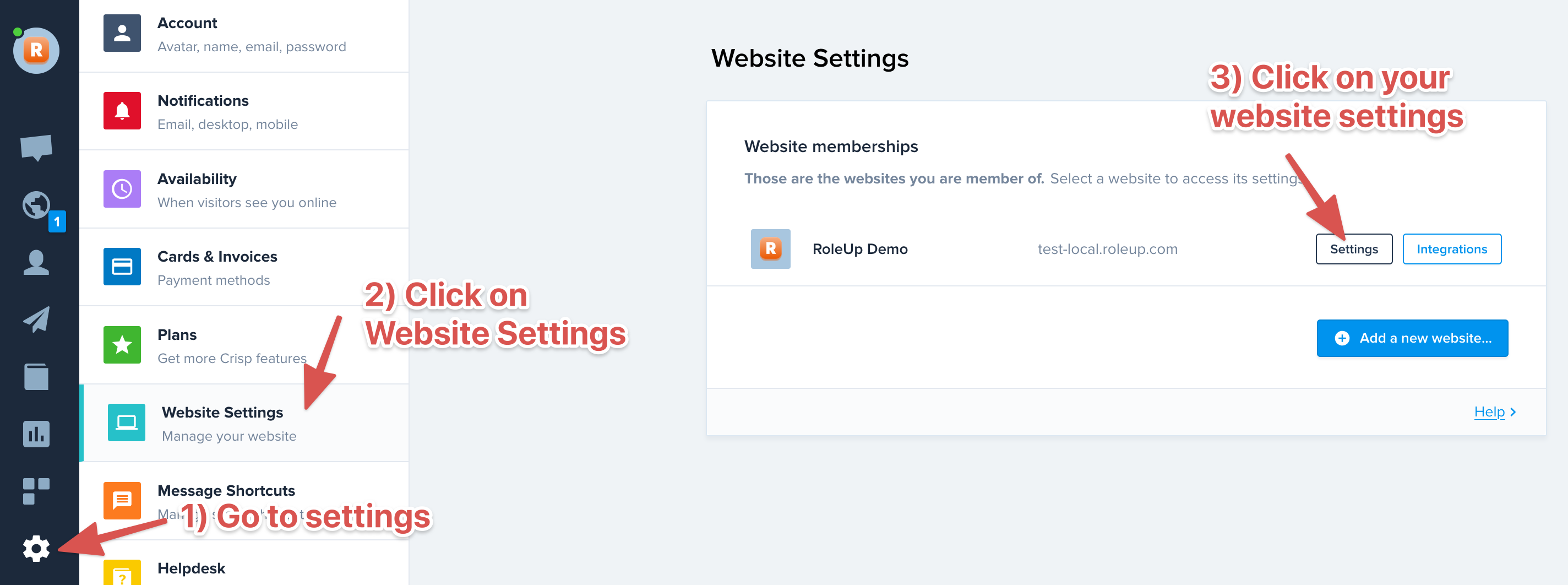 Crisp website settings