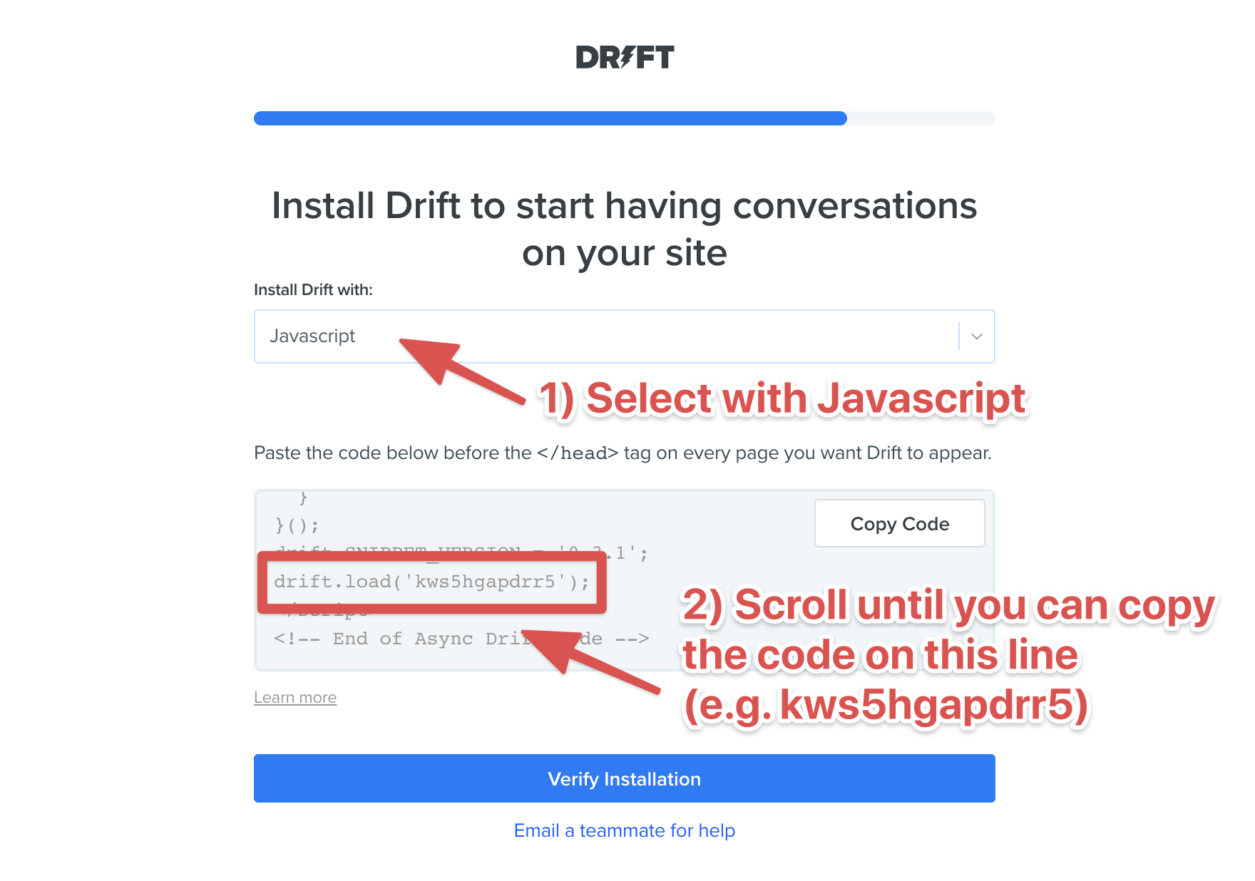 Drift sign up widget ID