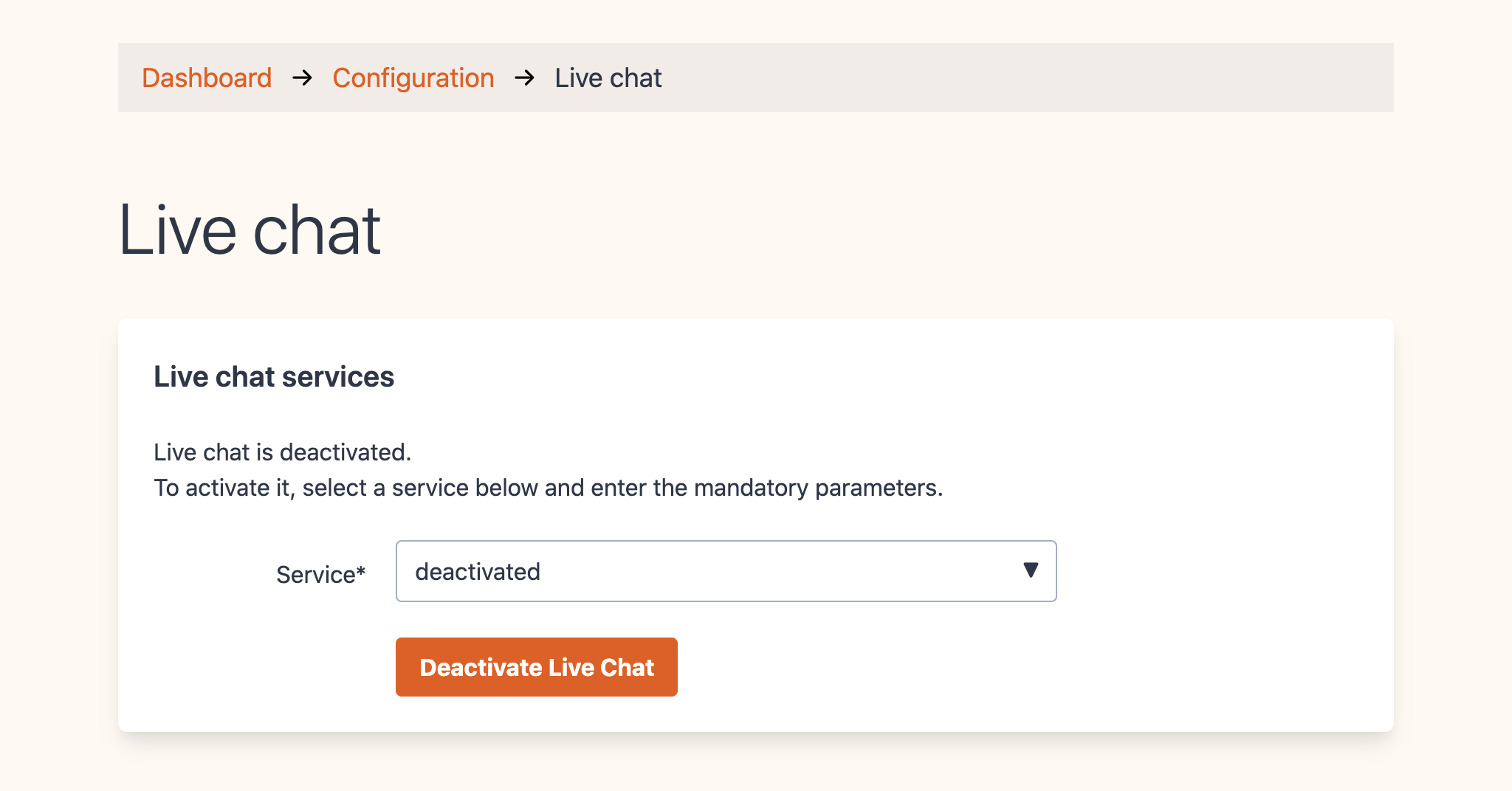 Live chat deactivated