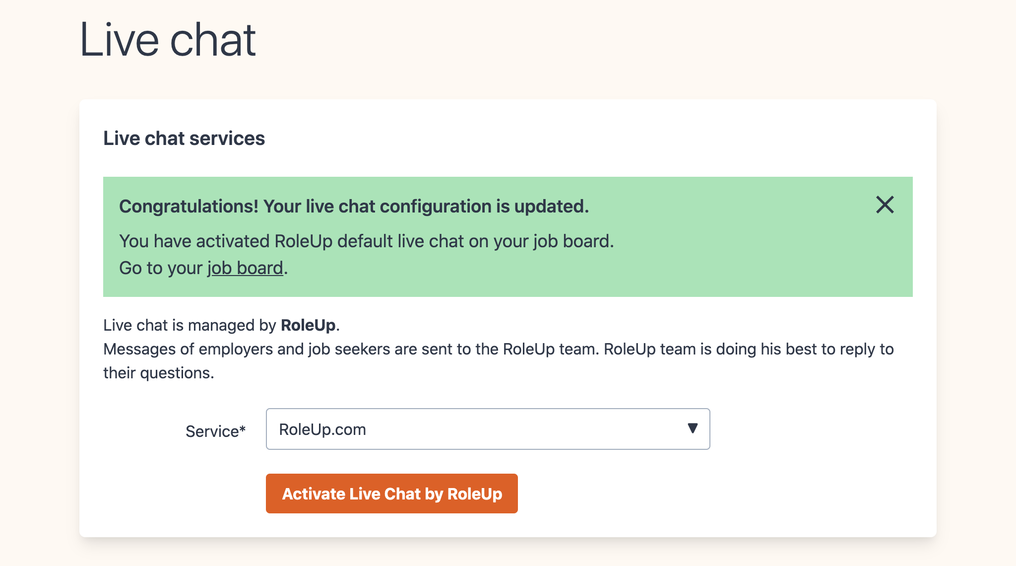 RoleUp live chat activation